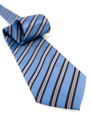 Four Colored Stripes Tie in Light Blue/Chocolate Brown/White