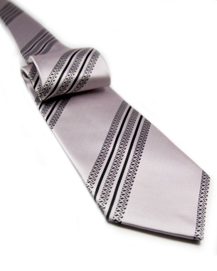 Decorated Stripes Tie in Light Gray/Black/Gray