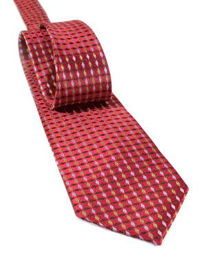 Three Toned Diamonds Tie in Red/Chocolate Brown/Light Green/Light Blue