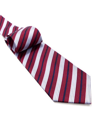 Three Thin Stripes On Granule Tie in Red/White/Silver/Navy Blue