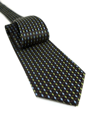 Three Toned Diamonds Tie in Black/Chocolate Brown/Light Green/Light Blue