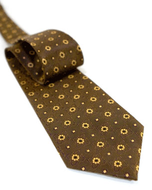 Flowers And Squares Tie in Chocolate Brown-Orange/Black