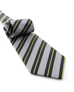 Ridged Line On Stripe Tie in Gray/Black/Lime Green