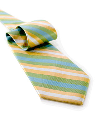 Wide Ridged Stripes Tie in Yellow/Light Green/Light Blue/Silver-White