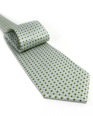 Checkered Pattern Stars And Dots Tie in Silver/Light Green/Black