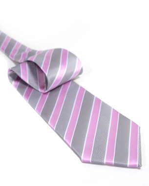 Grainy And Smooth Stripe Tie in Pink/Silver/White