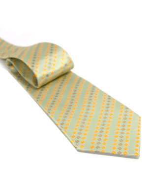 Two Toned Falling Diamonds Tie in Light Green/Orange/Gold