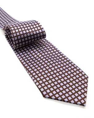 Grid Box Tie in Brown/Pink/Silver