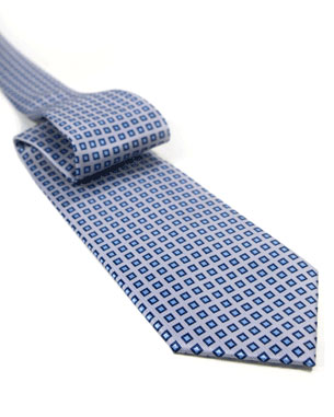 Grid Box Tie in Silver/Light Blue/Navy Blue