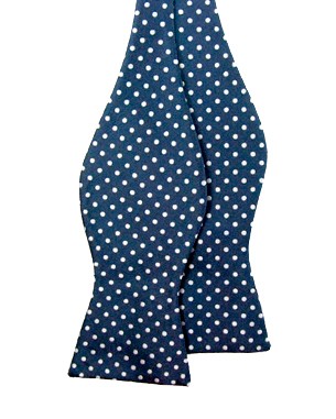 Self Tie Polka Dot Non Silk Bow Ties in Dark Blue/White