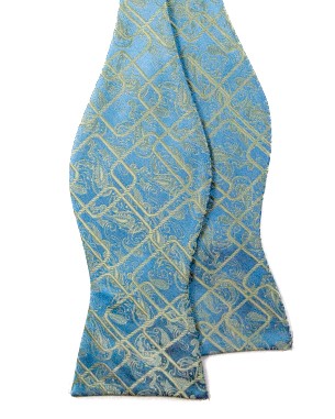 Squares And Paisley Self Tie Non Silk Bow Ties in Light Blue/Light Olive