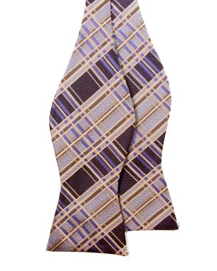 Crisscross Self Tie Non Silk Bow Ties in Dark Purple/Purple/Tan