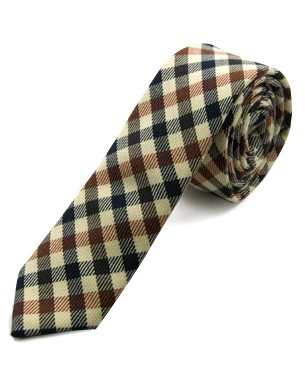 Tan Khaki Dark Blue Rust Orange Skinny Cotton Ties in Tan Khaki/Dark Blue/Rust Orange