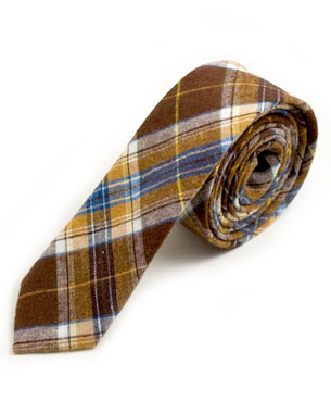 Brown Blue Yellow Skinny Cotton Ties in Brown/Blue/Yellow