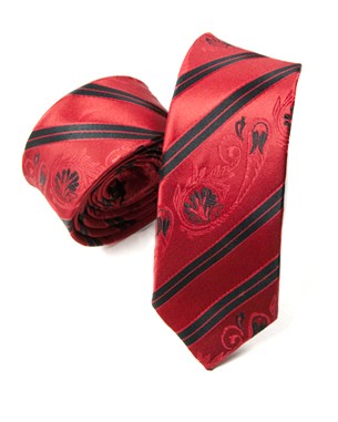 Curly Call Skinny Tie in Dark Red/Black