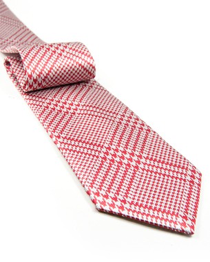 Large Glen Plaid Tie in Red/Light Gray